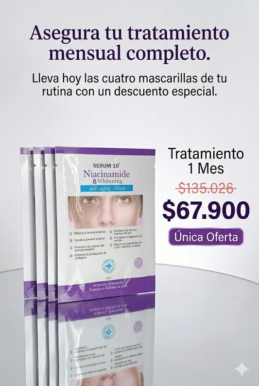 4 MASCARILLAS ACLARANTES NIACINAMIDA TRATAMIENTO PARA EL MES COMPLETO